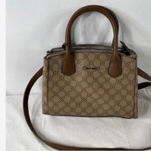 Nine West monogram brown satchel bag faux leather